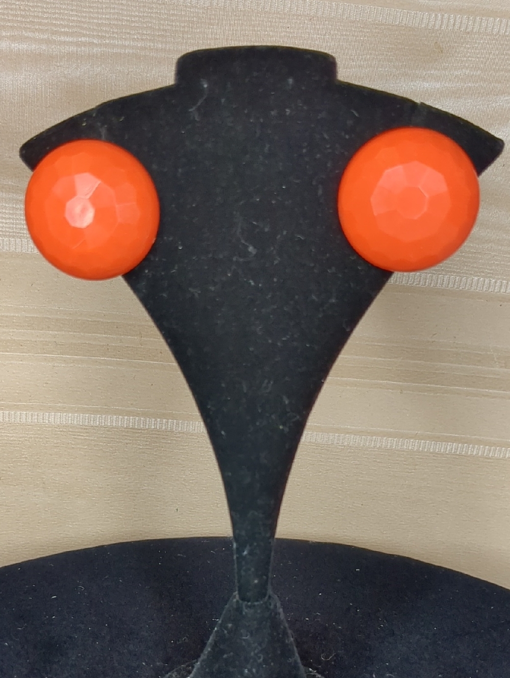 Vintage 60s Red Orange Large Button Earrings Mid Century Mod Gogo Clip-on